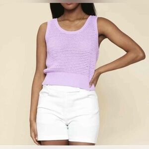 Skies are blue purple crocheted tank top